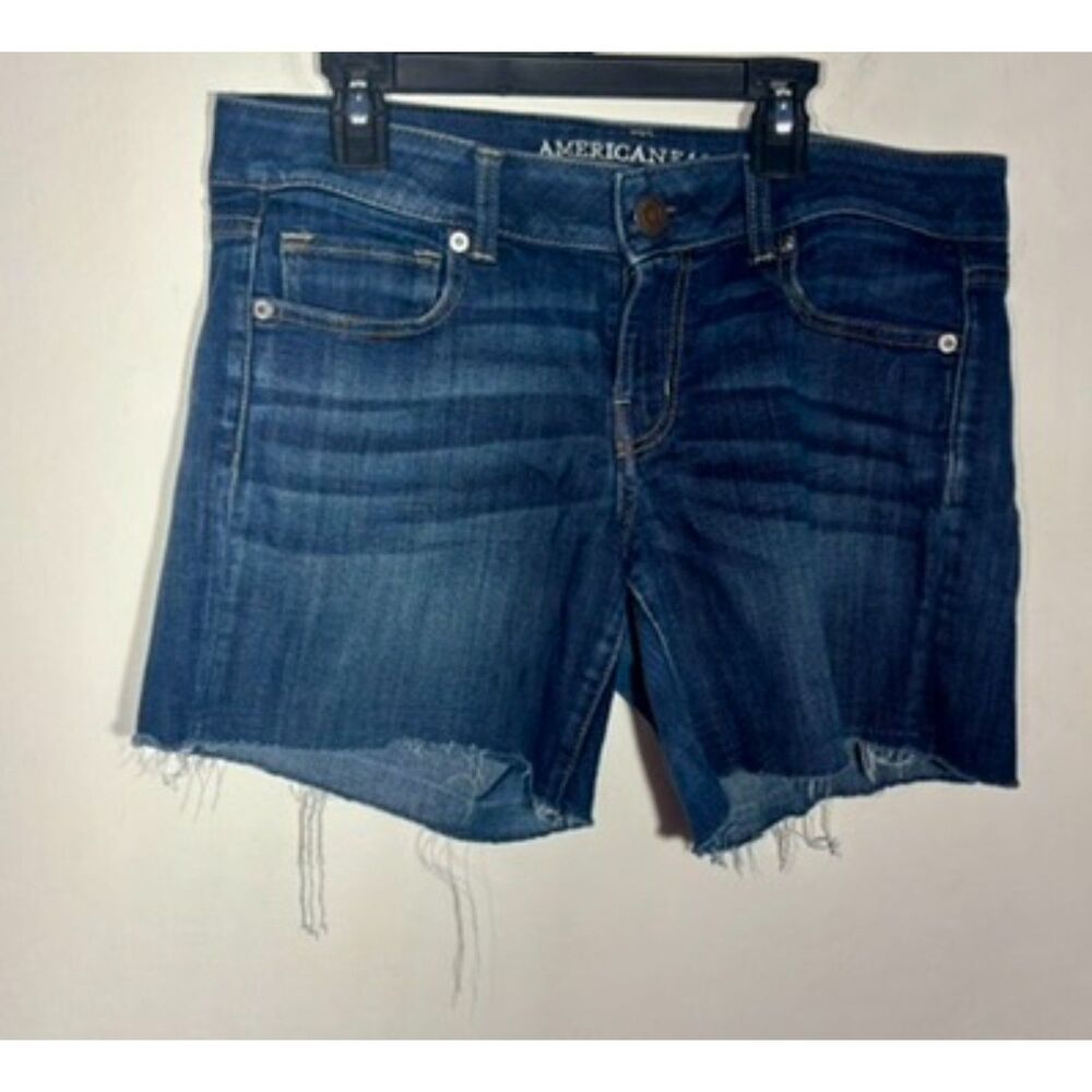 American Eagle Super Stretch Denim Shorts Women's 10 Blue Cutoff Raw Hem